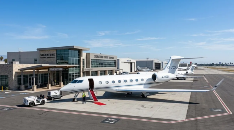 Kanye West Privatjet am FBO Terminal klarer Himmel